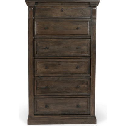 Adelaide Six-Drawer Mango Wood Chest Dresser by Classic Home in cocoa brown. Made from mango wood in a traditional style.