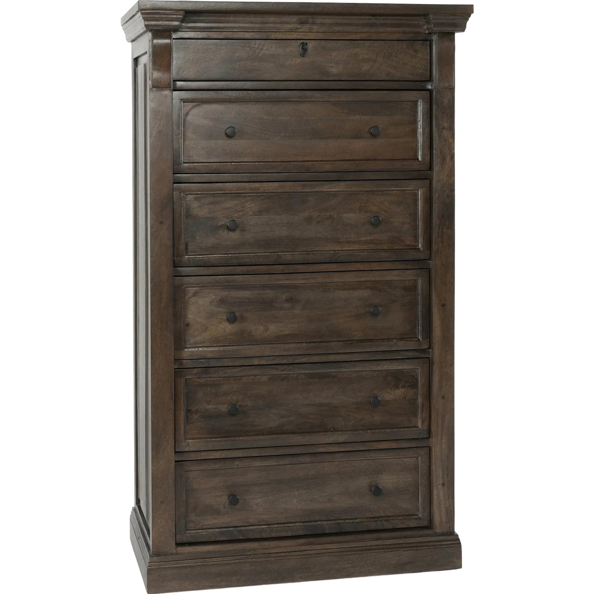 Adelaide Six-Drawer Mango Wood Chest Dresser by Classic Home in cocoa brown. Made from mango wood in a traditional style.