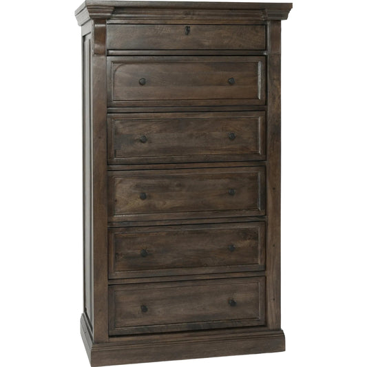 Adelaide Six-Drawer Mango Wood Chest Dresser by Classic Home in cocoa brown. Made from mango wood in a unique style.