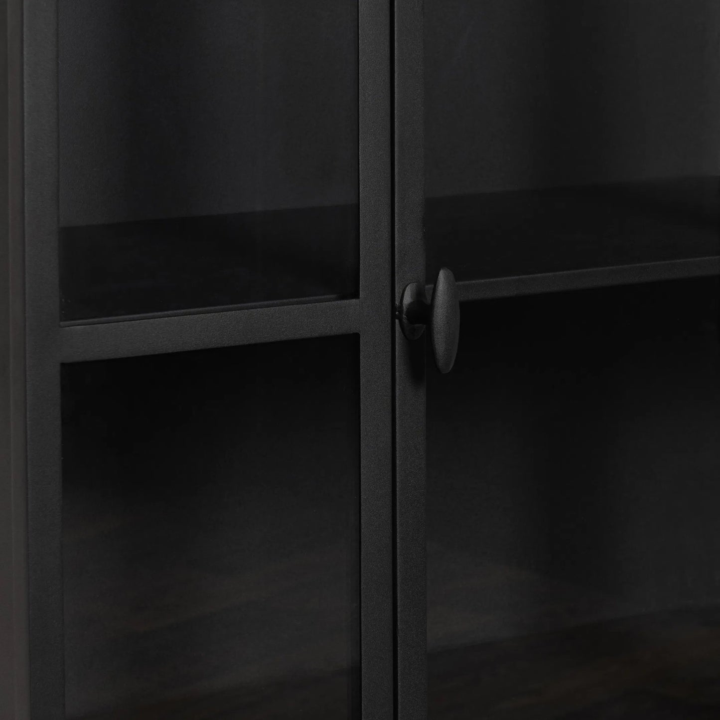 007 SI-2259096 | Closeup | Lillo Metal Curio Cabinet by Classic Home in black. Made from metal in a modern style.