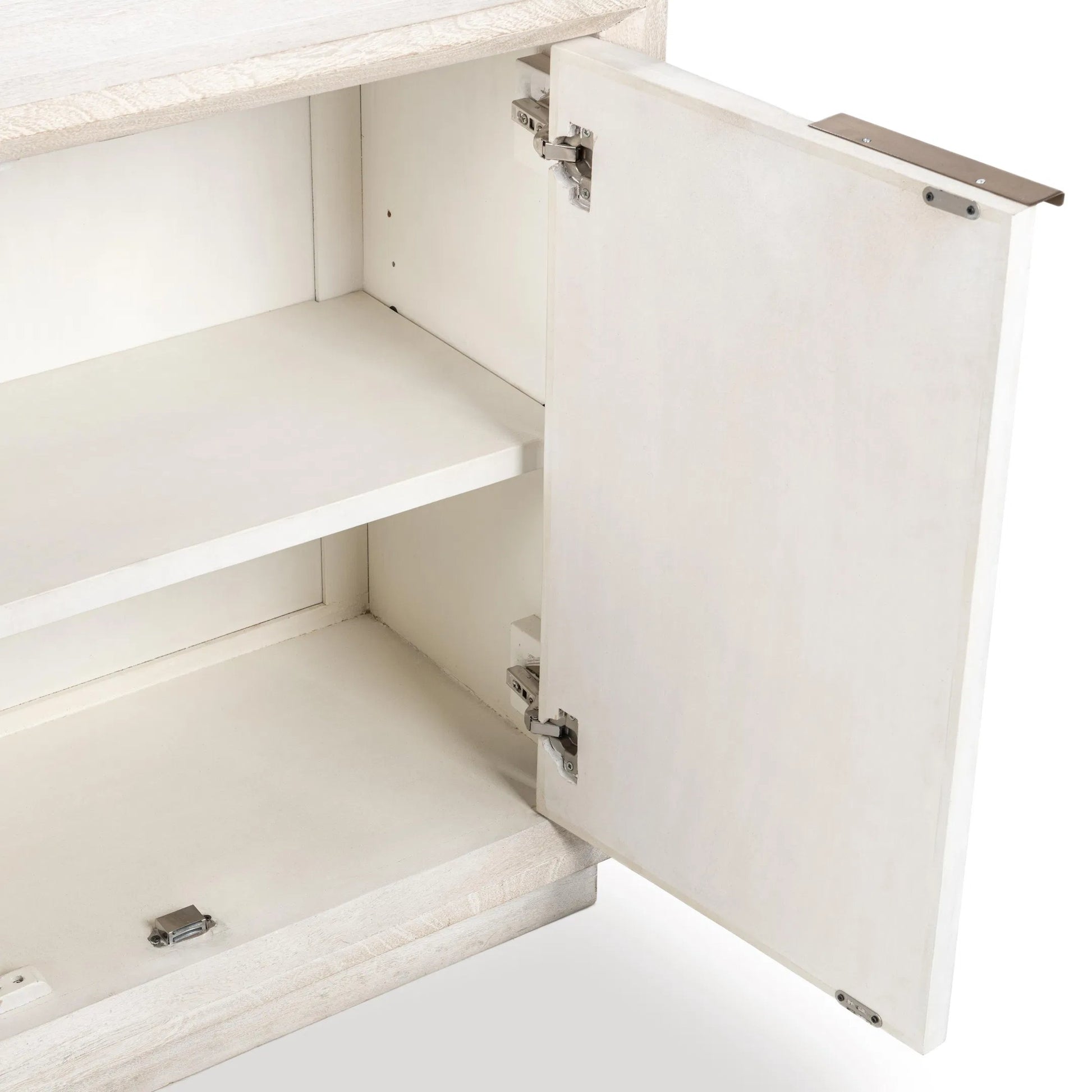 Marvin 4-Door Mango Wood Sideboard Buffet by Classic Home in whitewash. Made from mango wood in a transitional style.