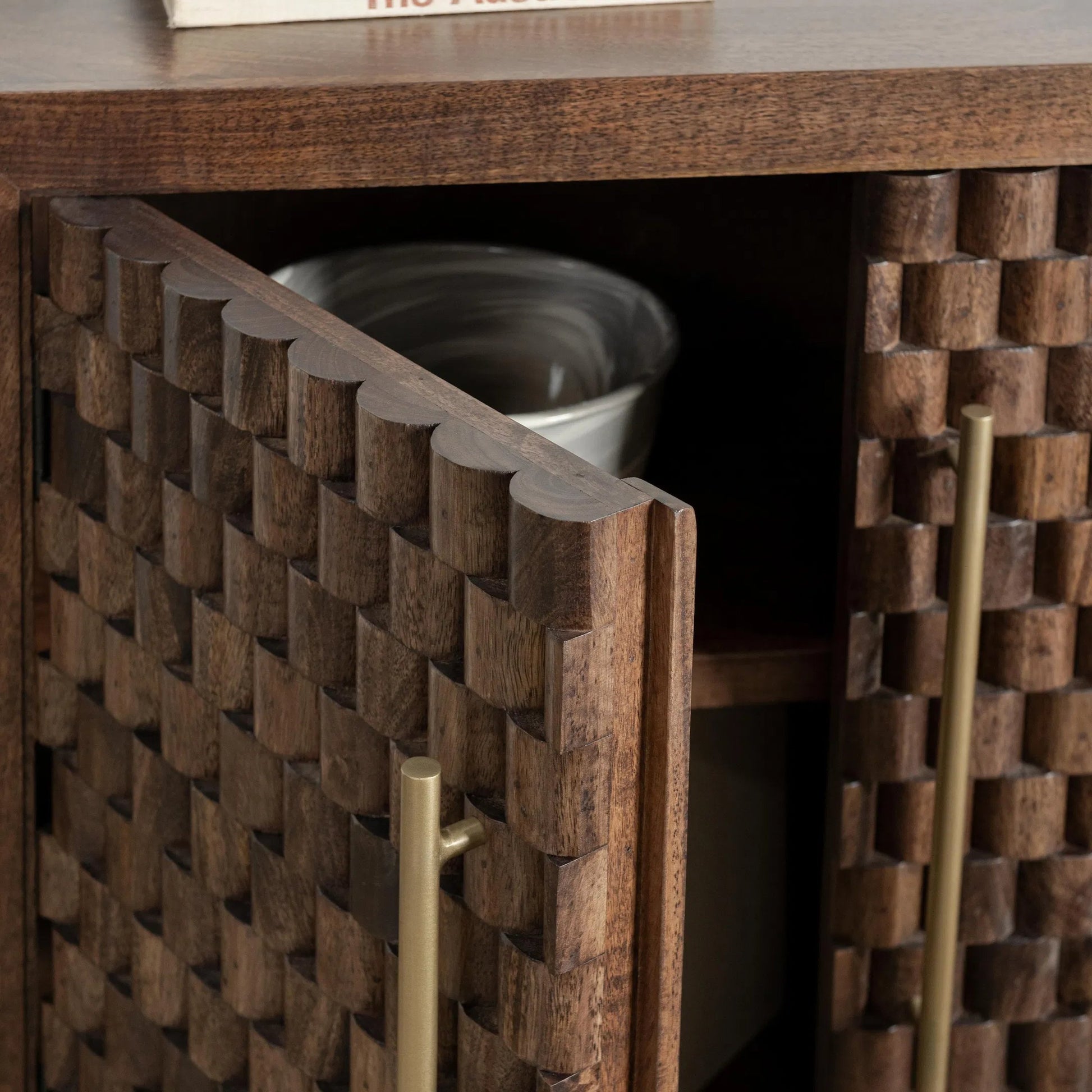 Norwood 2-Door Mango Wood Cabinet by Classic Home in dark brown. Made from mango wood in a unique style.