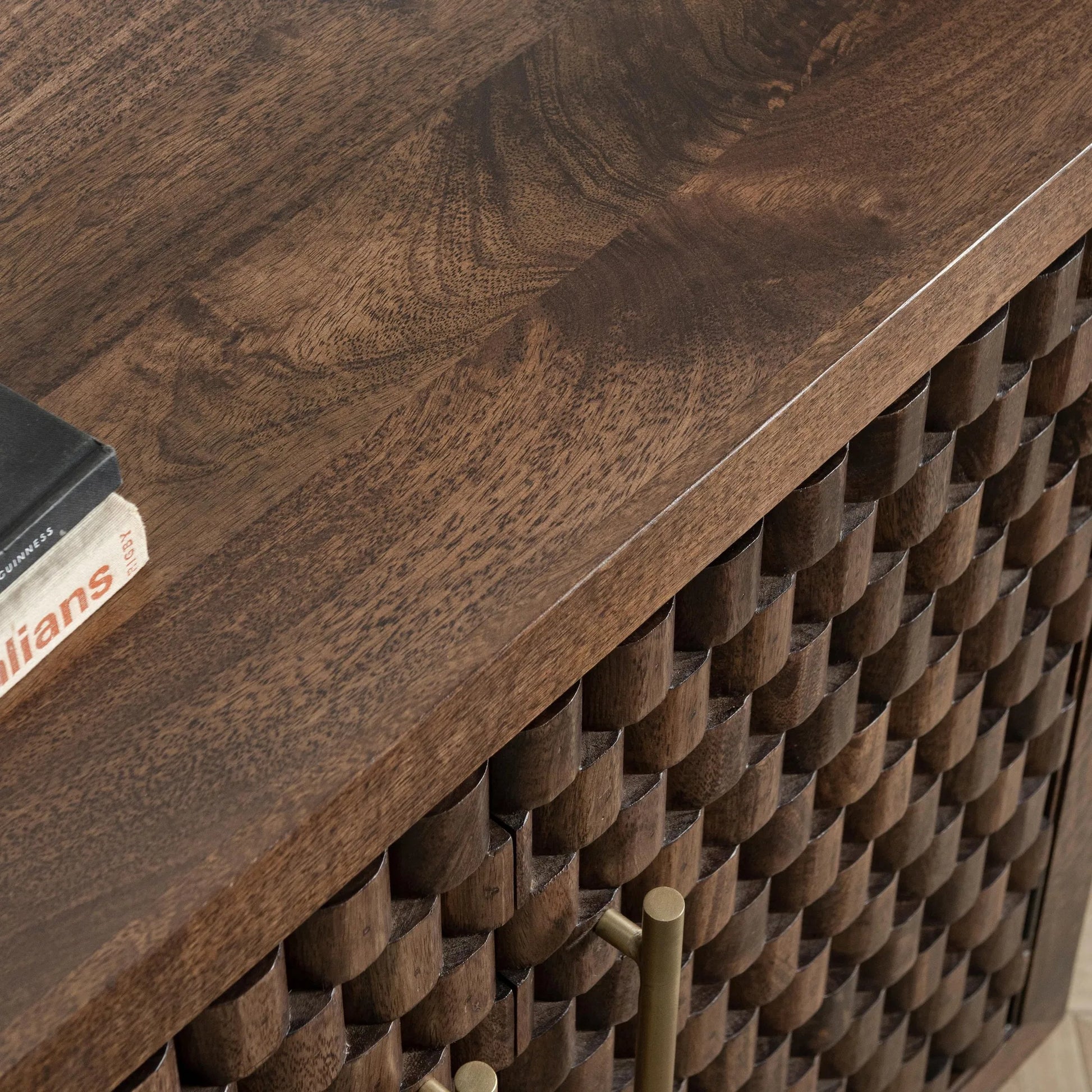 Norwood 2-Door Mango Wood Cabinet by Classic Home in dark brown. Made from mango wood in a unique style.