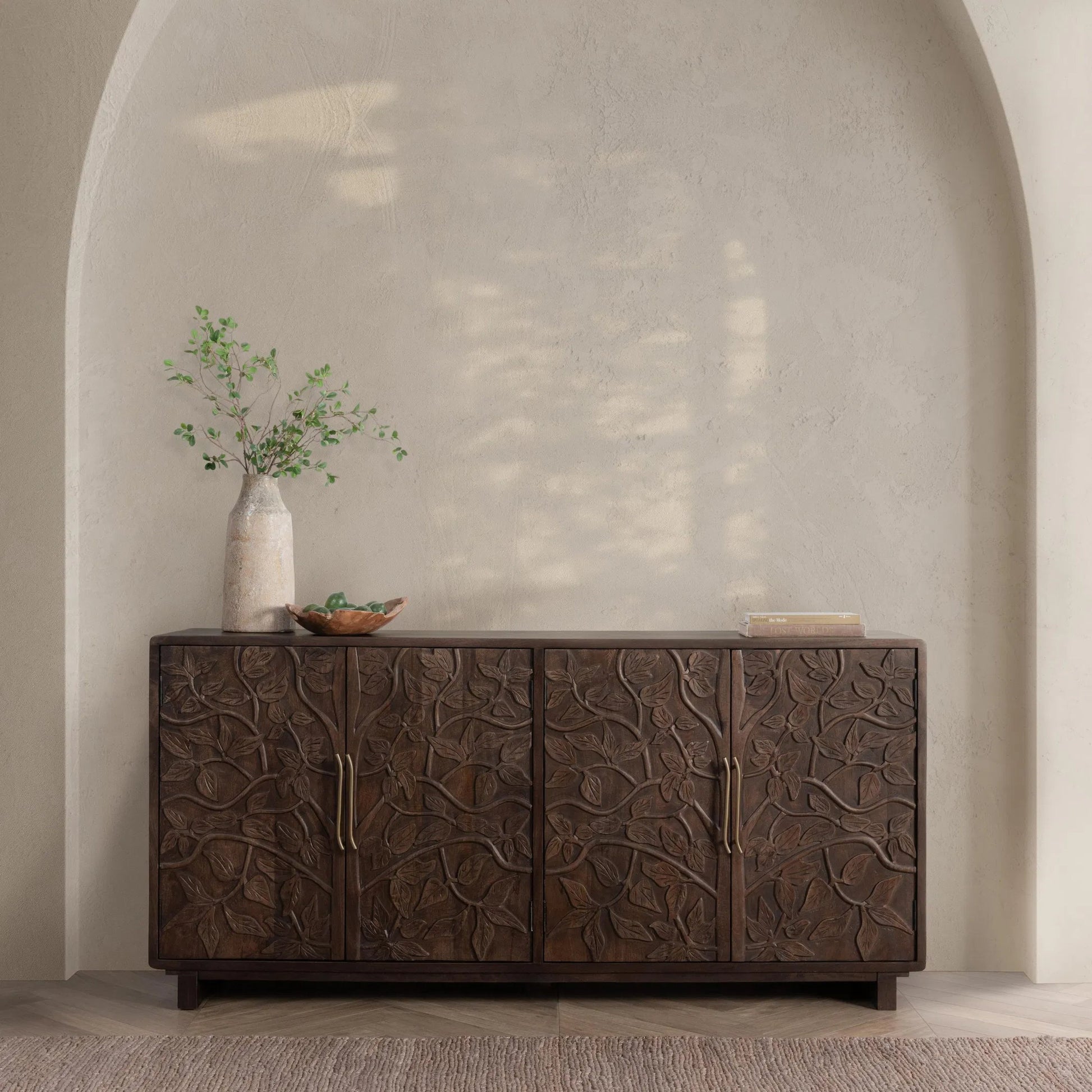 Albero 4-Door Mango Wood Sideboard Buffet by Classic Home. Made from mango wood in a traditional style.