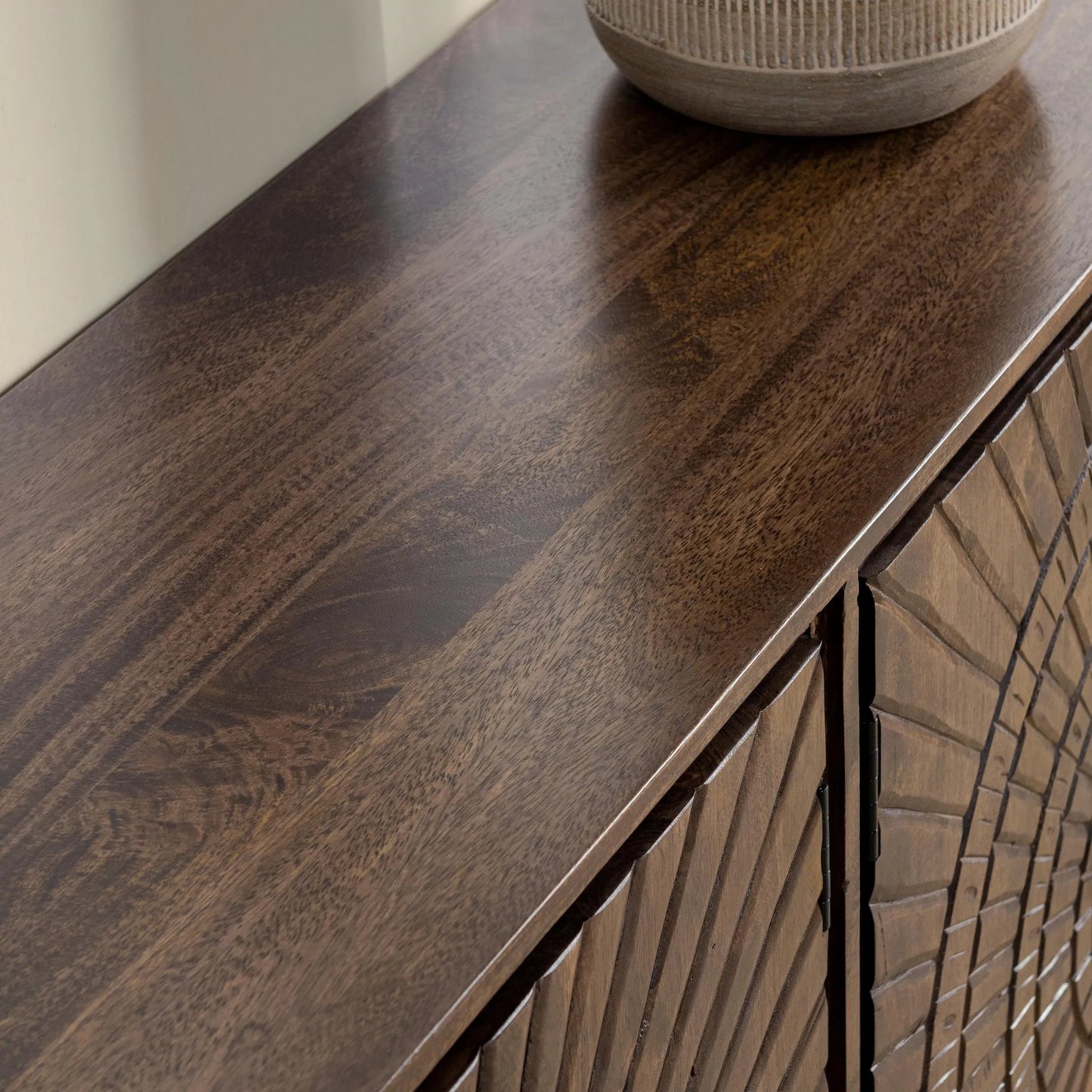 013 SI-2249250 | Closeup | Vivienne 4-Door Mango Wood Buffet Sideboard by Classic Home in brown. Made from mango wood in a traditional style.
