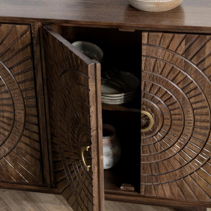 Vivienne 4-Door Mango Wood Buffet Sideboard by Classic Home in brown. Made from mango wood in a traditional style.