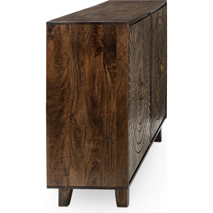 Vivienne 4-Door Mango Wood Buffet Sideboard by Classic Home in brown. Made from mango wood in a traditional style.