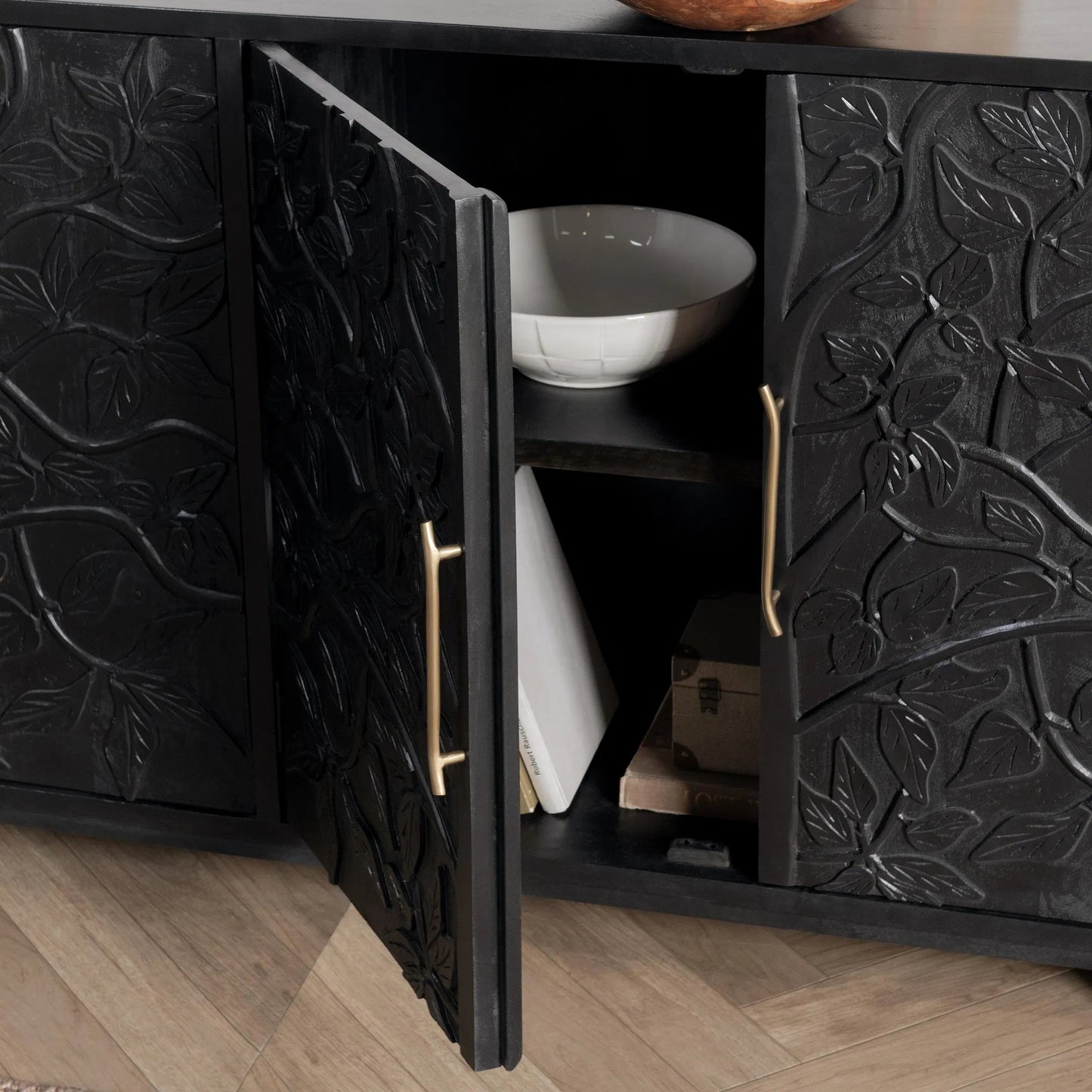 023 SI-2259104 | Closeup | Albero 4-Door Mango Wood Sideboard Buffet by Classic Home. Made from mango wood in a traditional style.