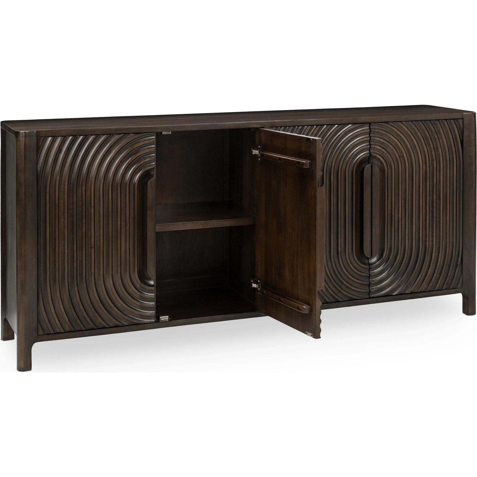 Colson 4-Door Mango Wood Buffet Sideboard by Classic Home in coffee brown. Made from mango wood in a traditional style.