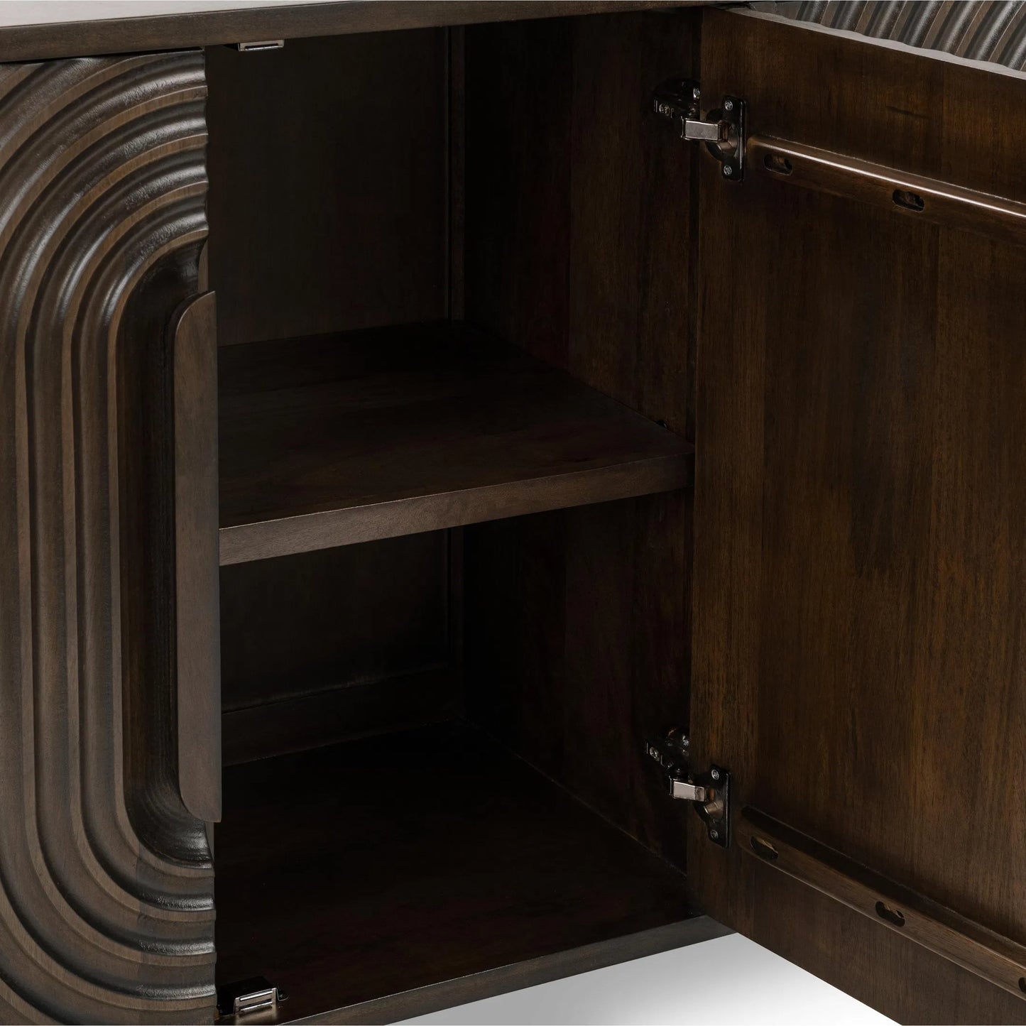 004 SI-2256331 | Closeup | Colson 4-Door Mango Wood Buffet Sideboard by Classic Home in coffee brown. Made from mango wood in a traditional style.