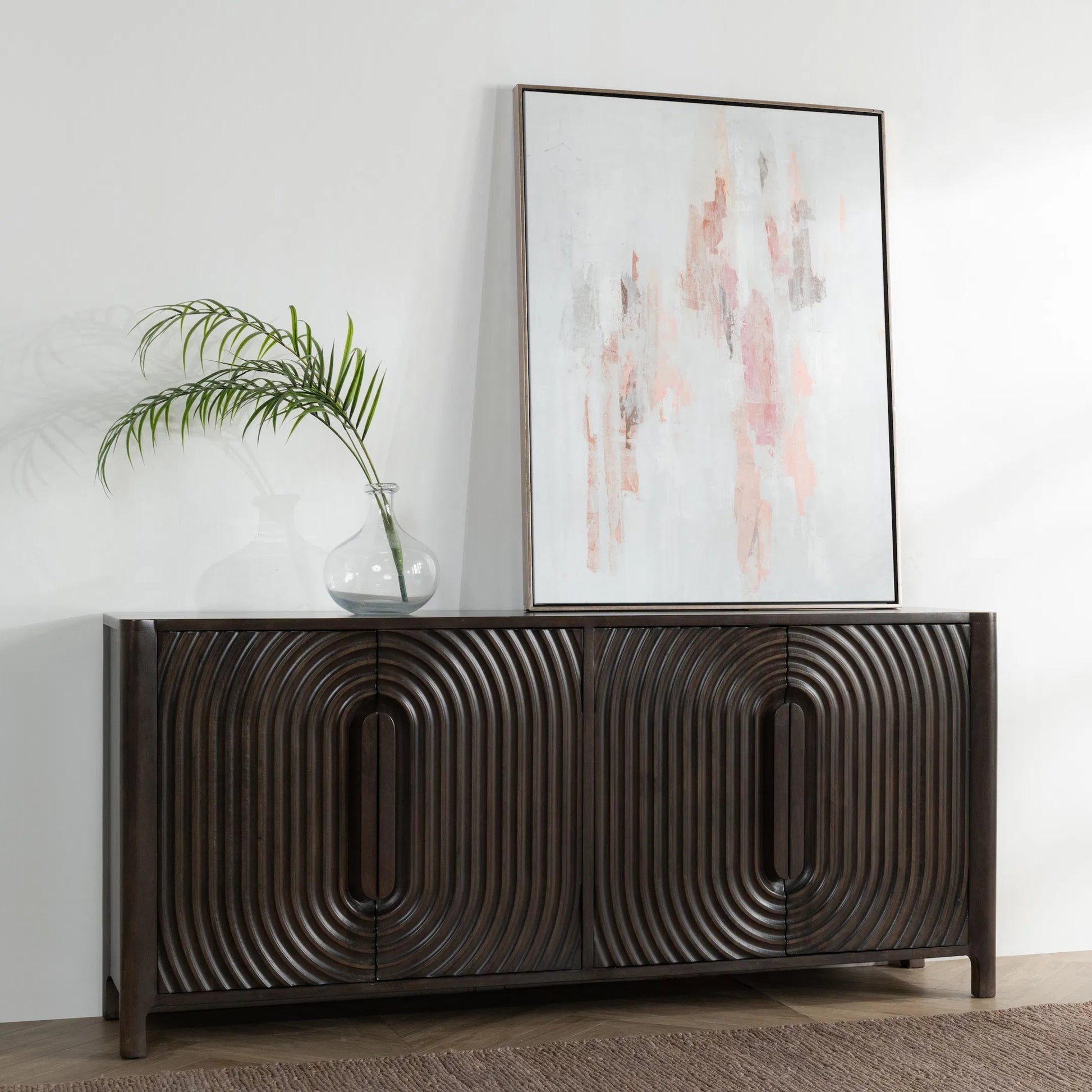 Colson 4-Door Mango Wood Buffet Sideboard by Classic Home in coffee brown. Made from mango wood in a traditional style.