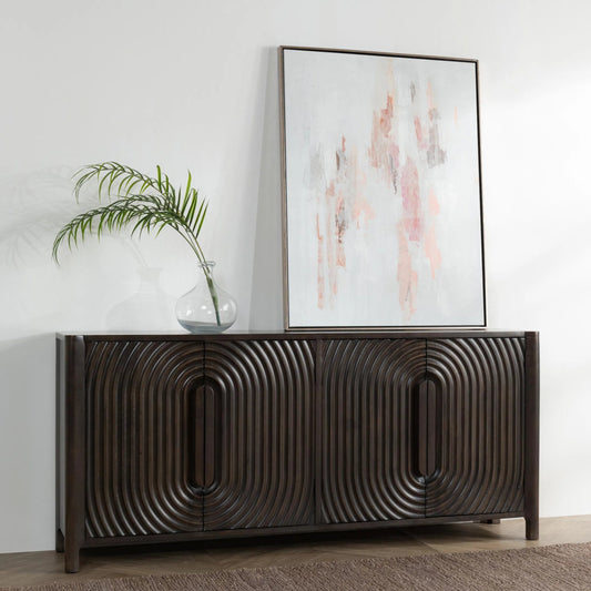Colson 4-Door Mango Wood Buffet Sideboard by Classic Home in coffee brown. Made from mango wood in a traditional style.