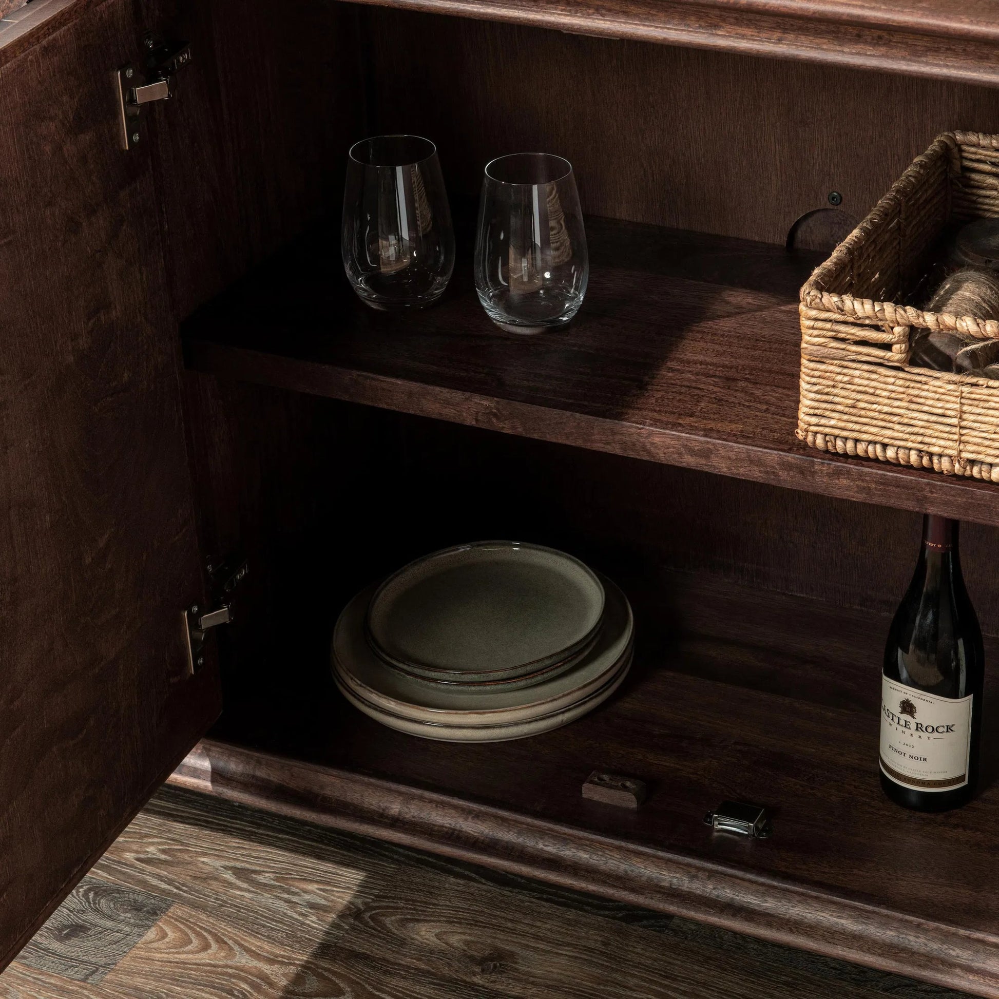 Shira Mango Wood Sideboard Buffet by Classic Home in brown. Made from mango wood in a unique style.