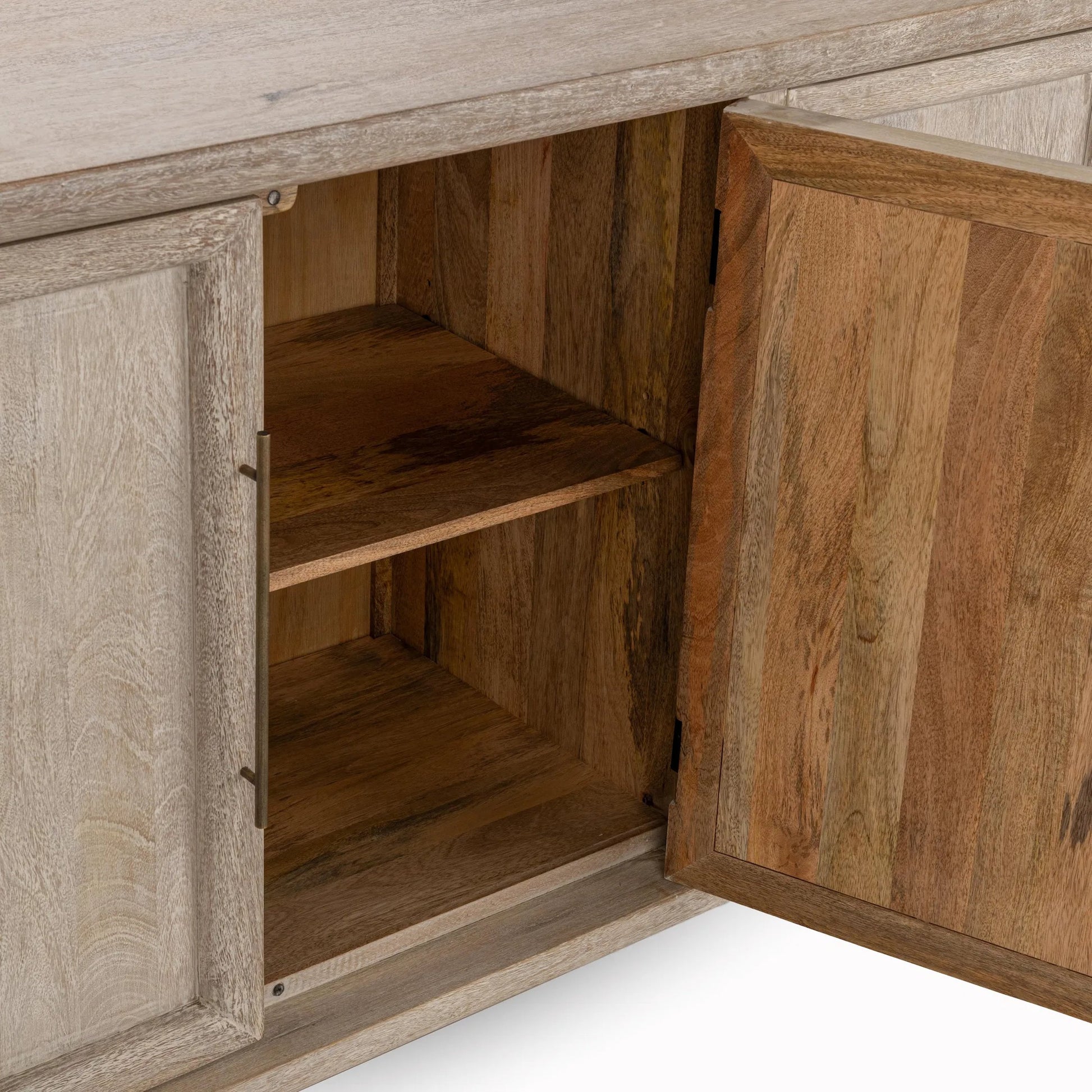 Beau Mango Wood Sideboard Buffet by Kosas Home in light mango wood. Made from mango wood in a transitional style.