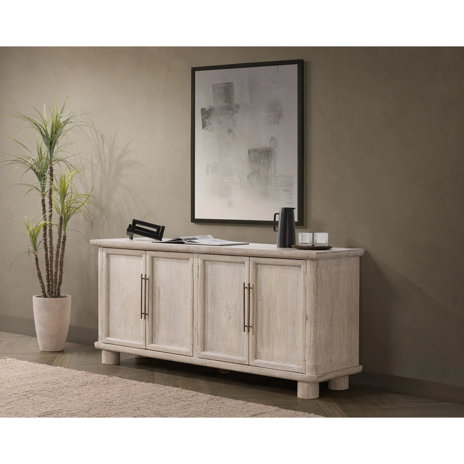 Beau Mango Wood Sideboard Buffet by Kosas Home in light mango wood. Made from mango wood in a transitional style.
