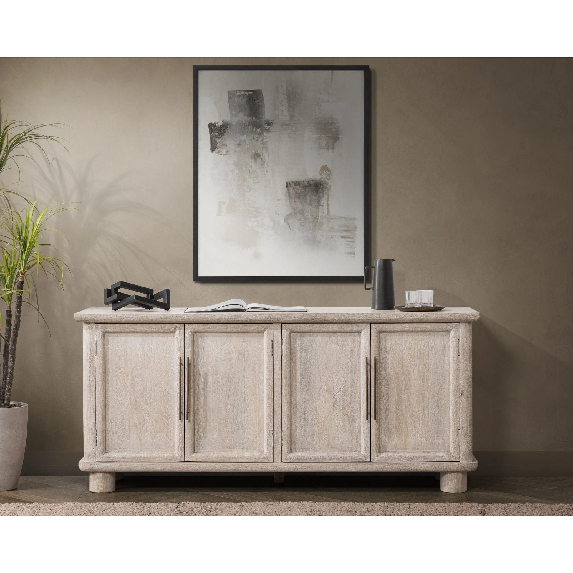 Beau Mango Wood Sideboard Buffet by Kosas Home in light mango wood. Made from mango wood in a transitional style.