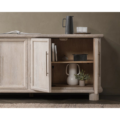 Beau Mango Wood Sideboard Buffet by Kosas Home in light mango wood. Made from mango wood in a transitional style.
