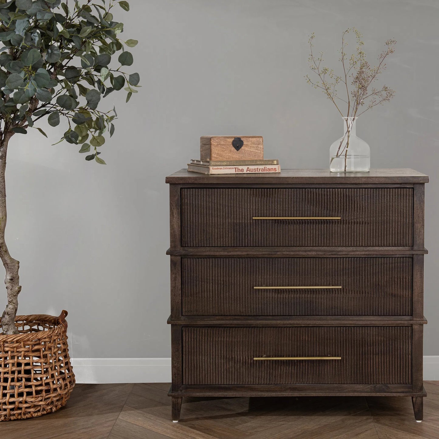 011 SI-2353737 | Lifestyle | Westlake 3-Drawer Mango Wood Chest Cabinet by Classic Home. Made from mango wood in a traditional style.