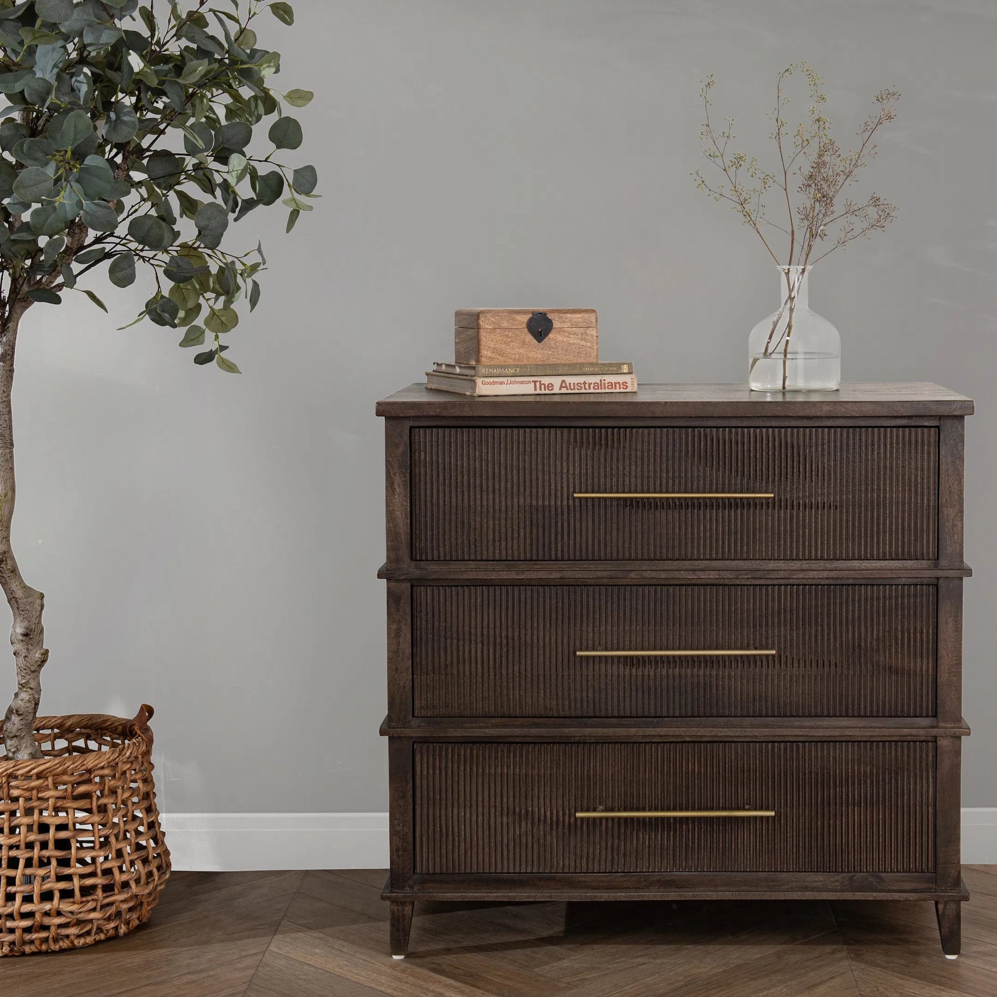 Westlake 3-Drawer Mango Wood Chest Cabinet by Classic Home. Made from mango wood in a traditional style.
