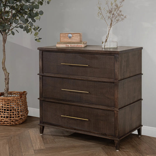 Westlake 3-Drawer Mango Wood Chest Cabinet by Classic Home. Made from mango wood in a unique style.