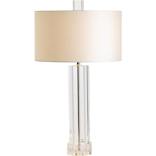 Fluted Crystal Column Table Lamp by Global Views in nickel. Made from crystal in a transitional style.