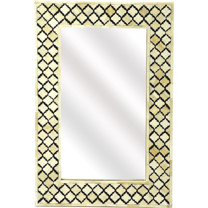 Yasmin Bone Inlay Wall Mirror by Butler Specialty Company in off white and black bone inlay. Made from mdf, bone inlay, resin, mirror glass in a eclectic & global style.