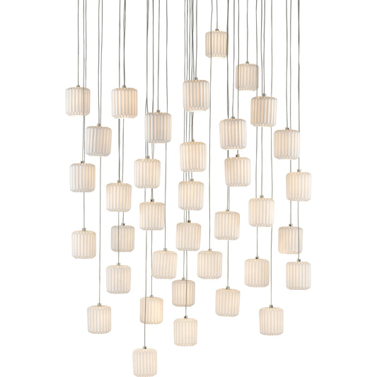Dove Pendant by Currey and Company in painted silver, white. Made from metal, ceramic in a modern style.
