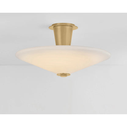 Cologne 1-Light Flush Mount by Corbett in vintage brass. Made from brass in a transitional style.