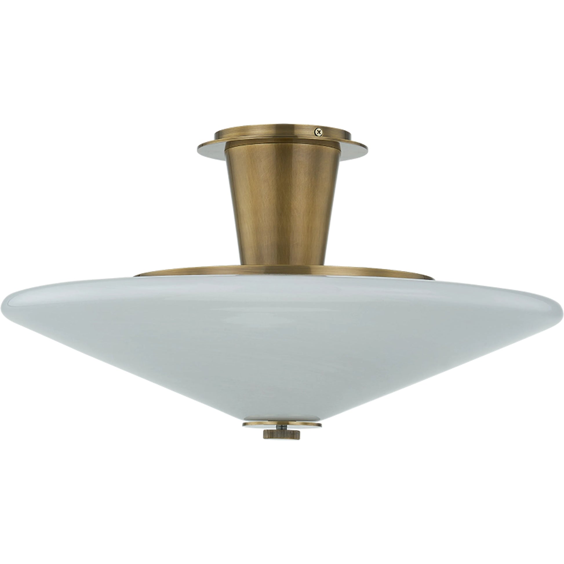Cologne 1-Light Flush Mount by Corbett in vintage brass. Made from brass in a transitional style.