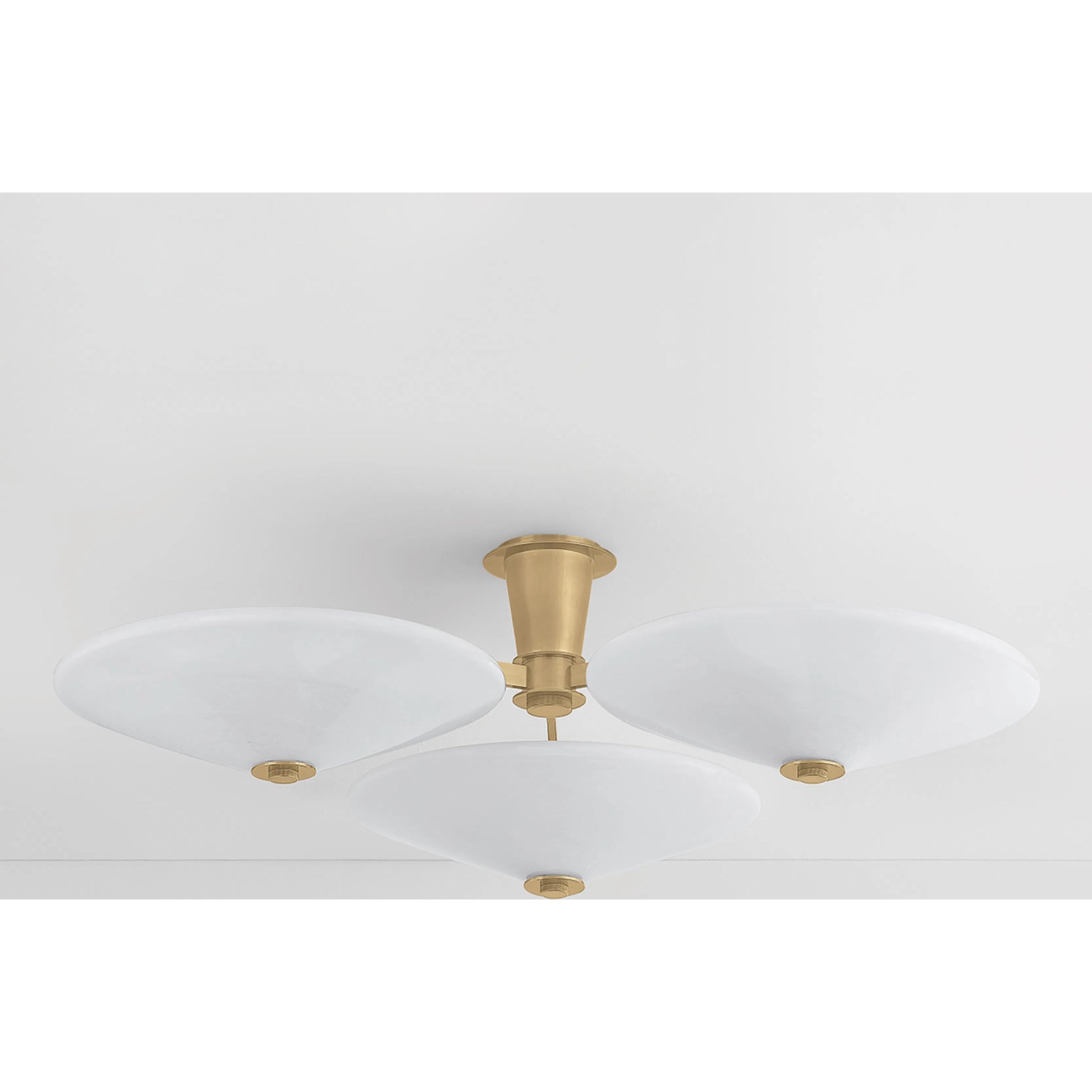 Cologne 3-Light Flush Mount by Corbett in vintage brass. Made from brass in a transitional style.