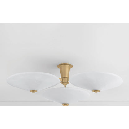 Cologne 3-Light Flush Mount by Corbett in vintage brass. Made from brass in a transitional style.