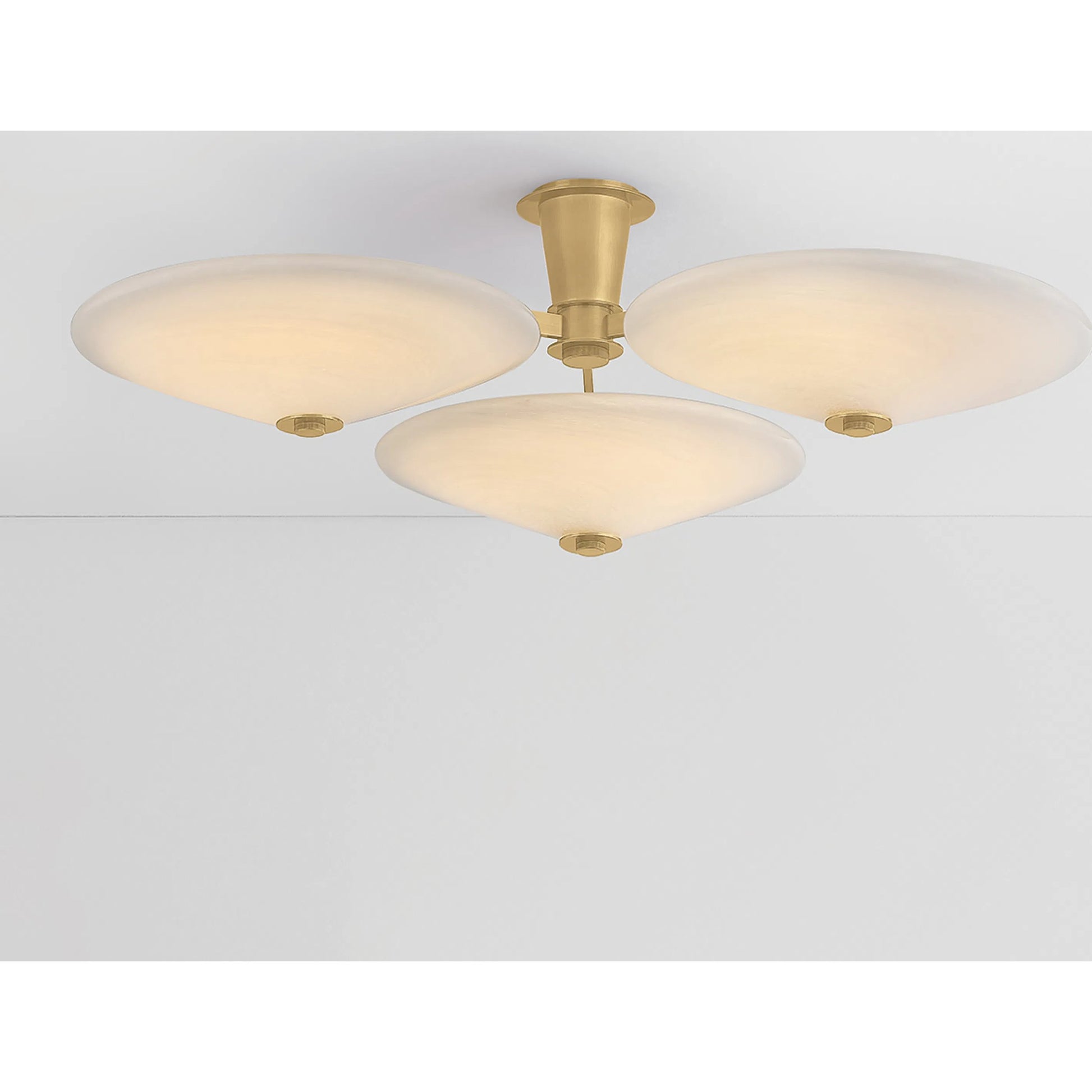 Cologne 3-Light Flush Mount by Corbett in vintage brass. Made from brass in a transitional style.