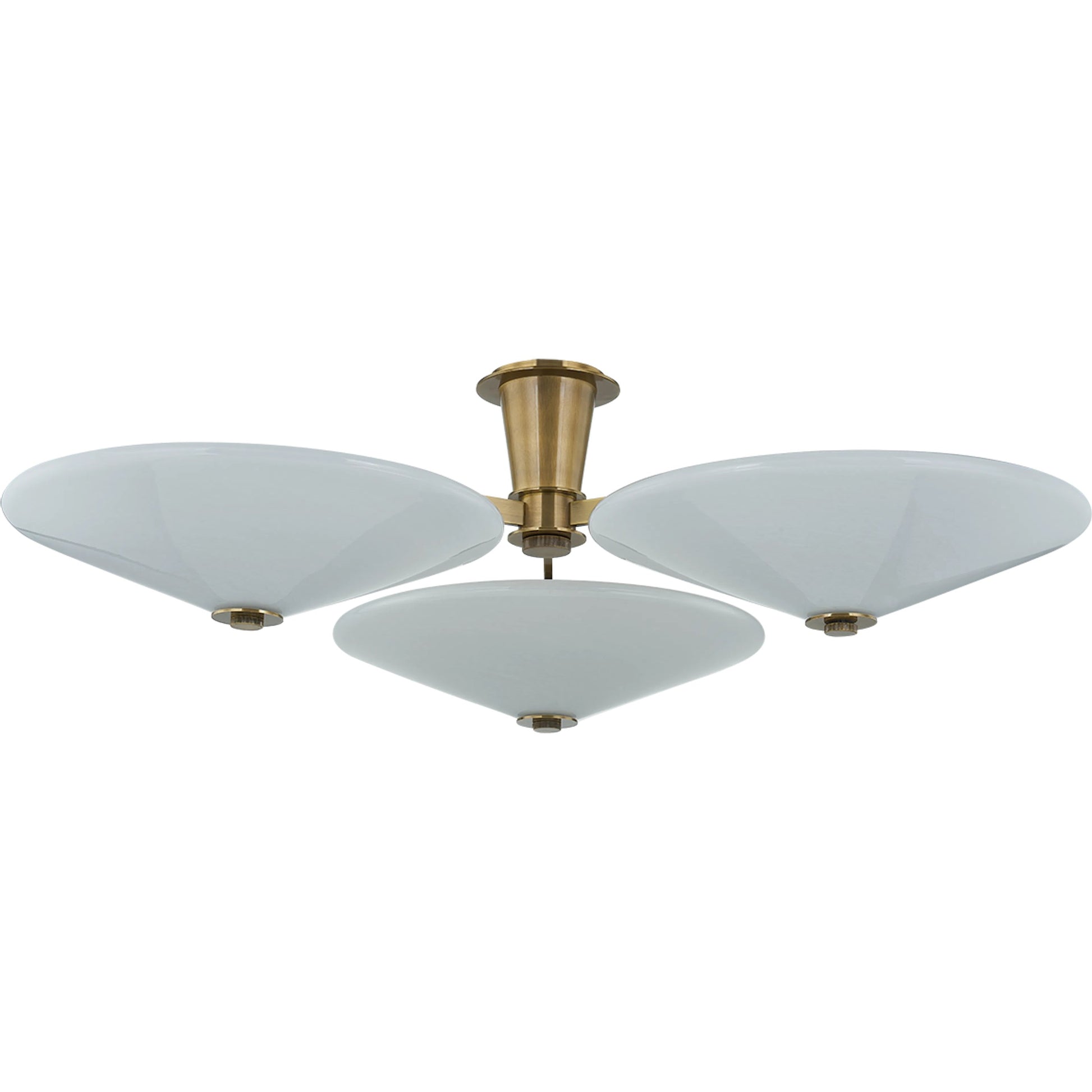 Cologne 3-Light Flush Mount by Corbett in vintage brass. Made from brass in a transitional style.