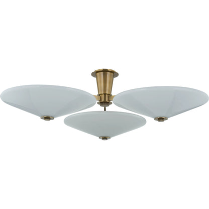 Cologne 3-Light Flush Mount by Corbett in vintage brass. Made from brass in a transitional style.