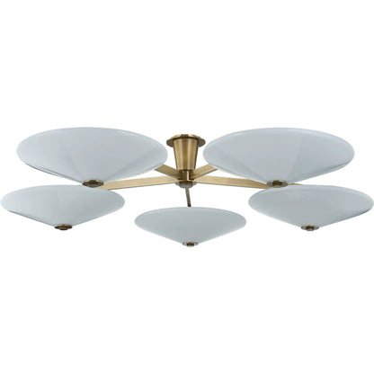 Cologne 5-Light Flush Mount by Corbett in vintage brass. Made from brass in a transitional style.