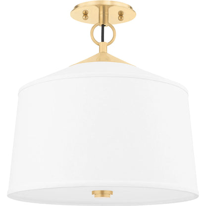 White Plains Semi Flush Mount by Hudson Valley in aged brass. Made from steel in a transitional style.