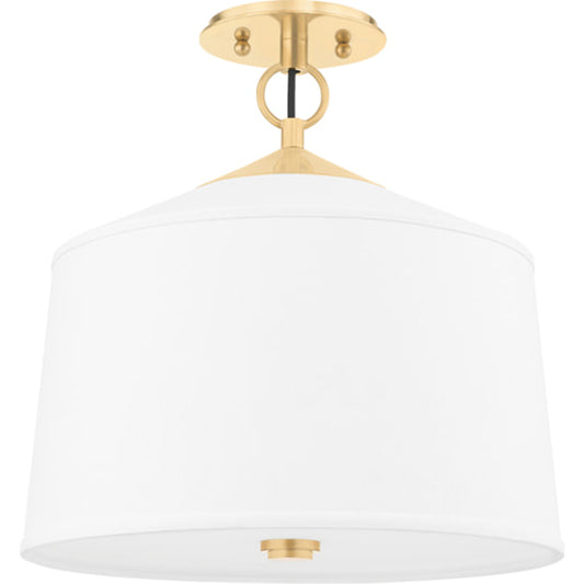 White Plains Semi Flush Mount by Hudson Valley in aged brass. Made from steel in a transitional style.
