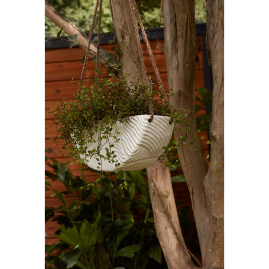 Topography Hanging Planter by Accent Decor in white. Made from ceramic in a modern style.
