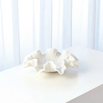 Marble Ruffle Bowl by Global Views in white. Made from rajnagar marble in a coastal style.