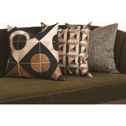 Circle Marquetry Pillow by Global Views in black. Made from cotton, flax in a modern style.