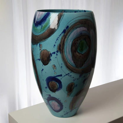 Blue Spots Vase by Global Views. Made from ceramic in a coastal style.