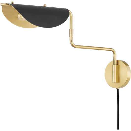 Suffield 1 Light Portable Wall Sconce by Hudson Valley in aged brass, soft black. Made from steel in a modern style.