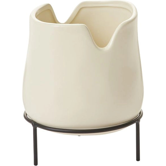 Caldera Pot with Stand by Accent Decor in off-white. Made from ceramic in a modern style.