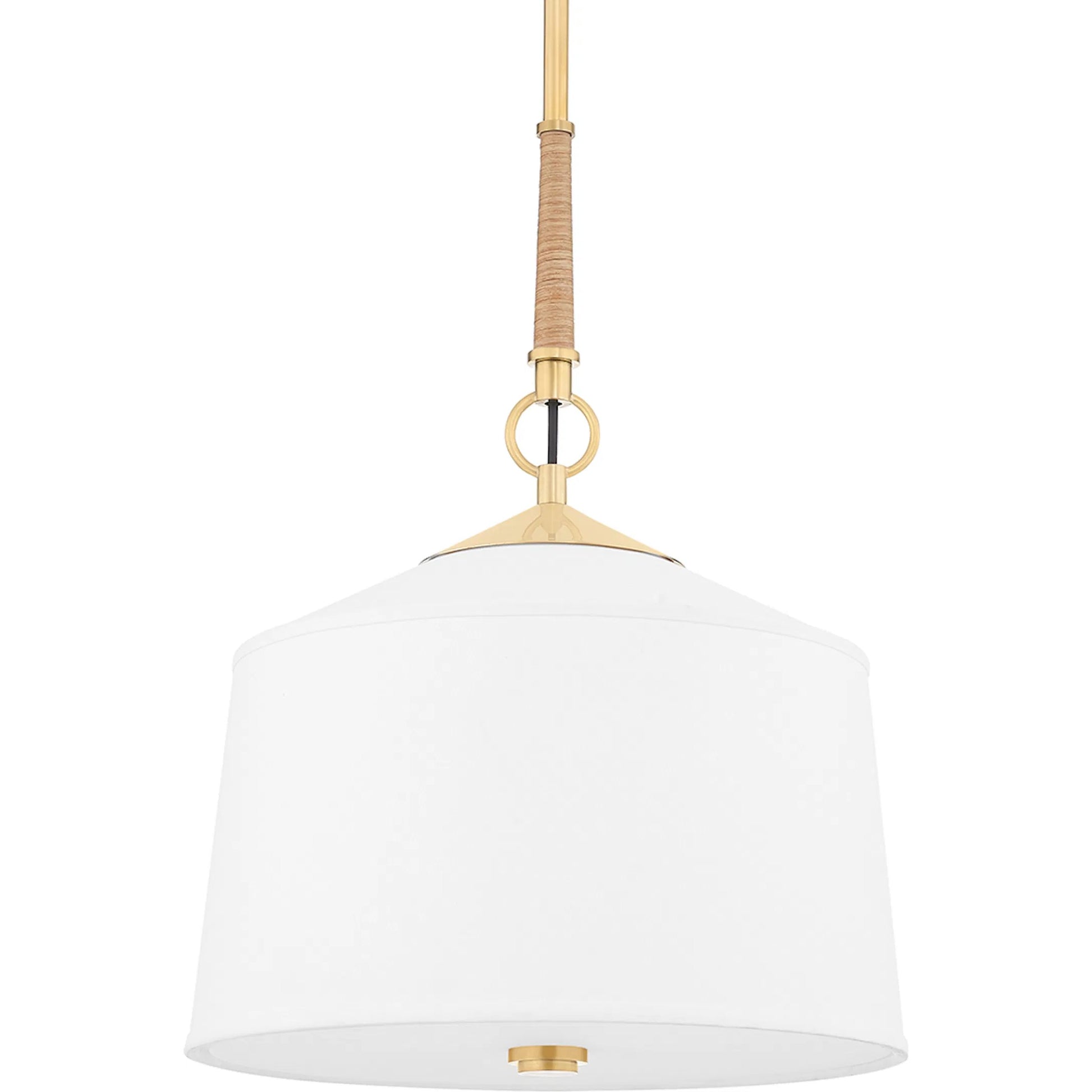 White Plains Pendant by Hudson Valley in aged brass. Made from steel in a transitional style.