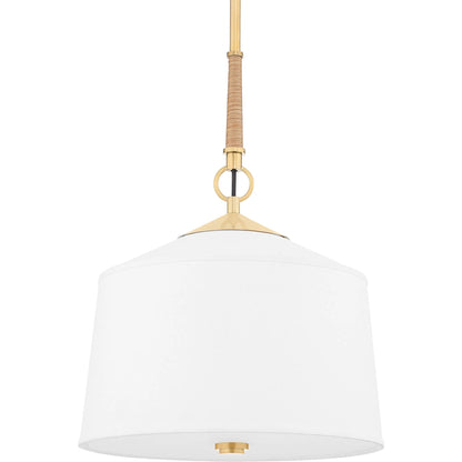 White Plains Pendant by Hudson Valley in aged brass. Made from steel in a transitional style.
