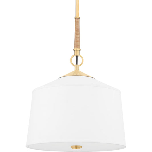 White Plains Pendant by Hudson Valley in aged brass. Made from steel in a transitional style.