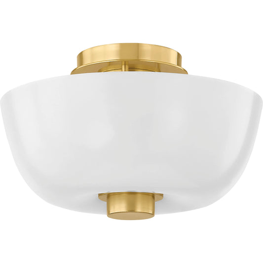 Dove Flush Mount by Hudson Valley in aged brass. Made from steel in a unique style.