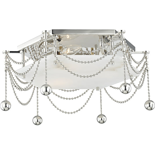 Zariah Flush Mount by Hudson Valley in polished nickel. Made from brass in a traditional style.