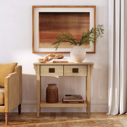 Larina 2 Drawer Console Table by Butler Specialty Company in beige. Made from poplar wood, fiberboard, cherry veneer in a unique style.