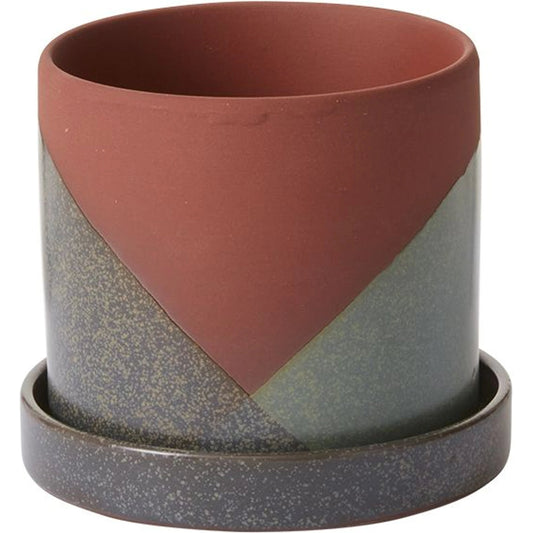 El Cerro Pot with Saucer by Accent Decor in green. Made from ceramic in a modern style.